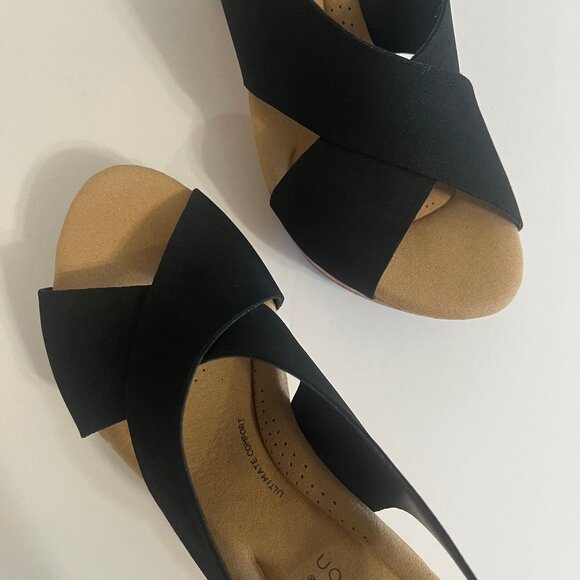 Clarks Annadel Eirwyn Suede Platform Comfort Wedge Cork Heel Sandal Black 6 - Picture 5 of 16